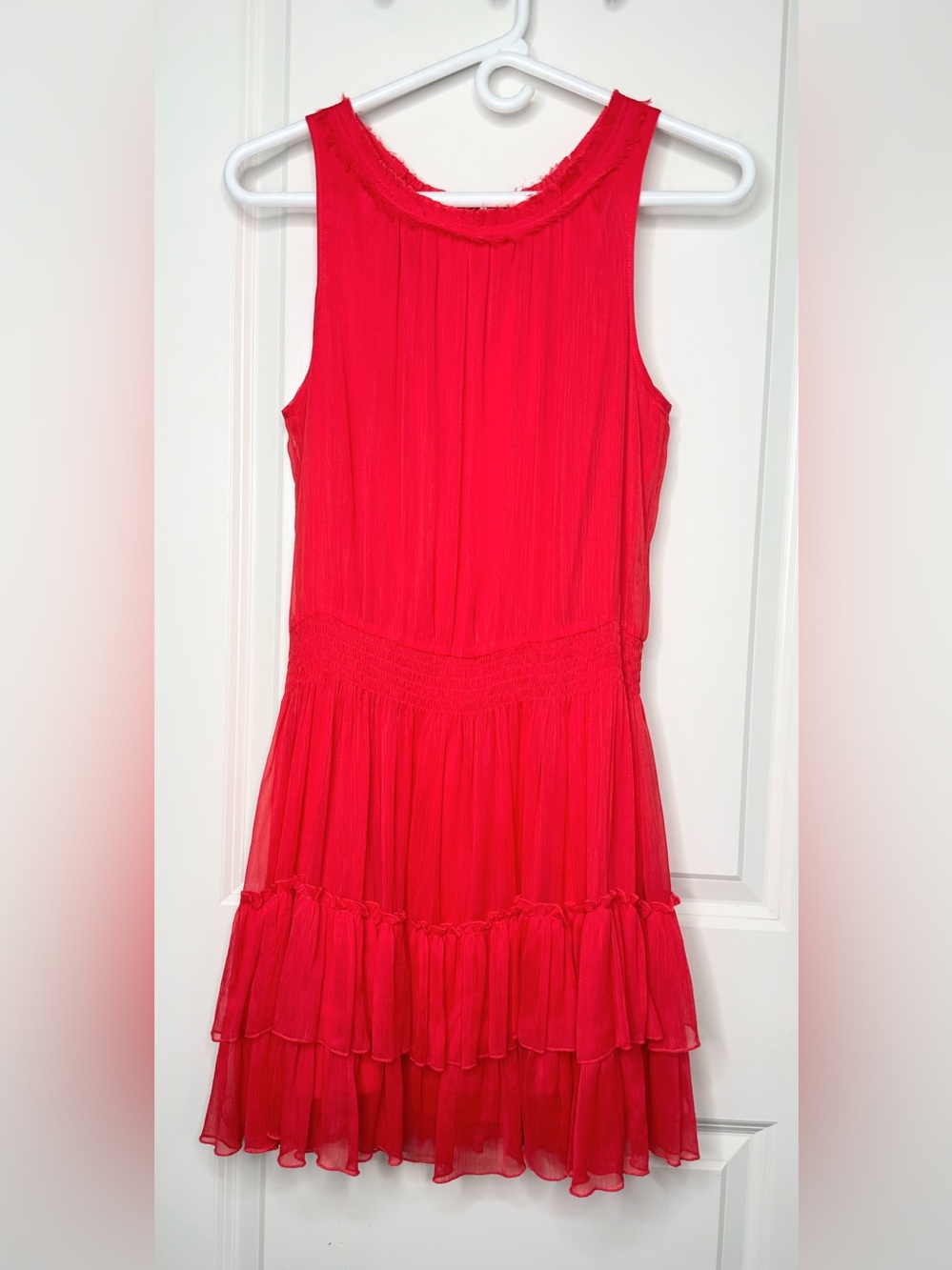 Forever 21 Womens Small Red Chiffon Ruffle Dress Tiered Sleeveless NWOT